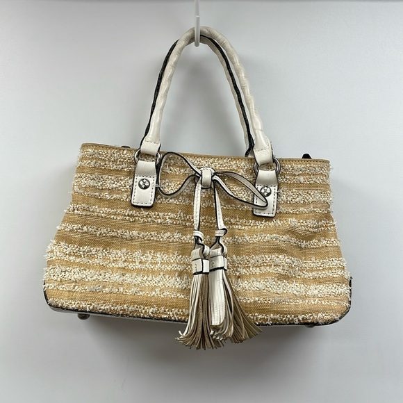 Patricia Nash Angela Ebbe Woven Straw Tweed Satchel Handbag 12"x7"x4" - Picture 1 of 7